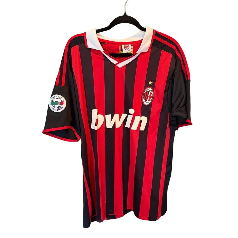 VTG Adidas AC Milan 2009-10 Home Jersey Onyewu 14 Red Black Soccer Shirt Mens XL